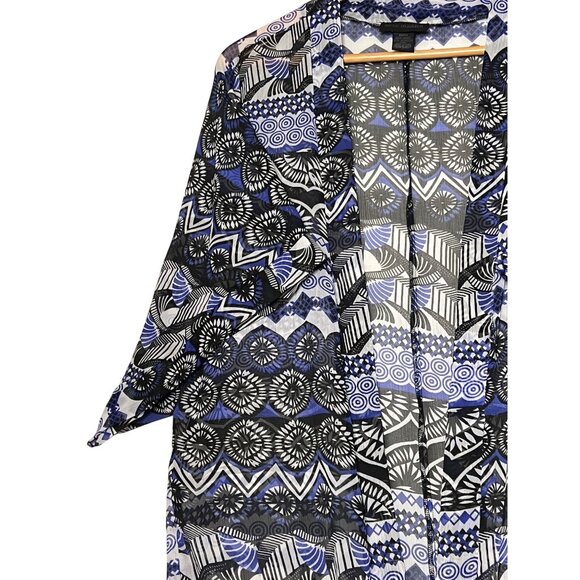 Steve Madden OSFM Lightweight Open Geometric Pattern Fringe Kimono Long - Picture 3 of 16